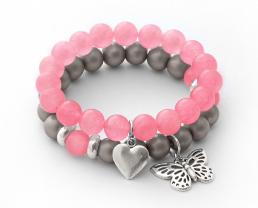 Pink jade & gray pearl set with pendants. Lavoga
