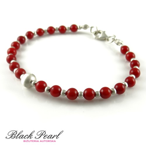 Red Coral Satine - bransoletka Black Pearl