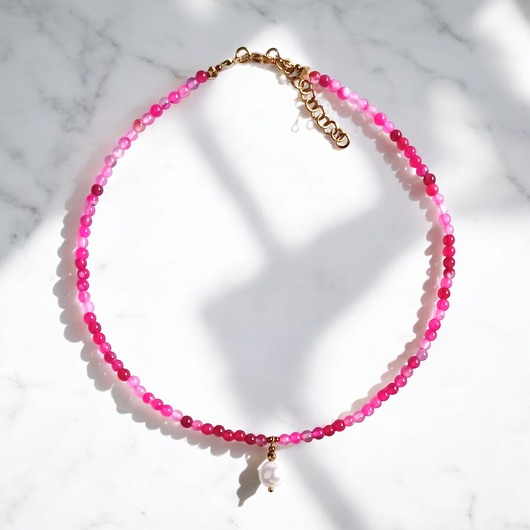 chokery Naszyjnik : choker : fuchsia & pearl collection : agat i perła
