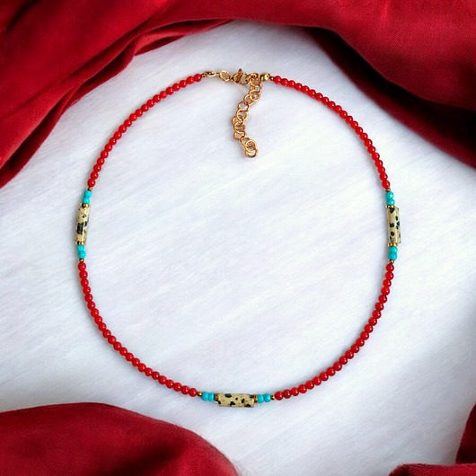 chokery Naszyjnik - choker : INDIA : koral, magnezyt, jaspis, hematyt