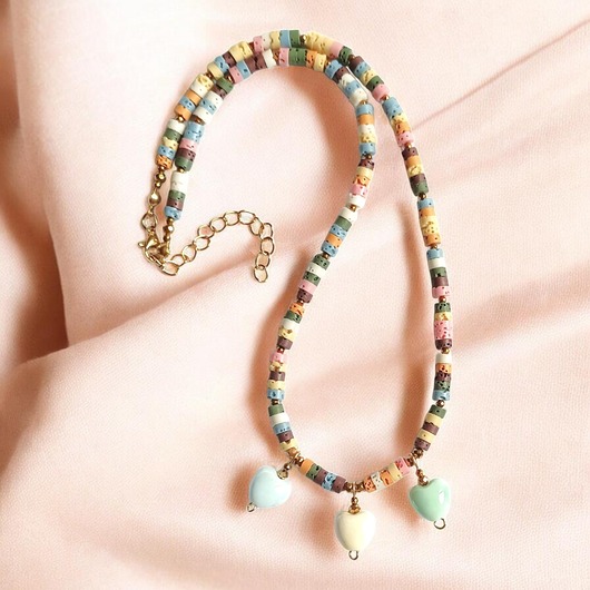 chokery Naszyjnik z serduszkami ceramicznymi : kolorowa lawa