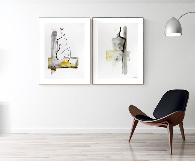 Zestaw 2 obrazów  malowanych ręcznie 50 x 70 cm MiniMalArt