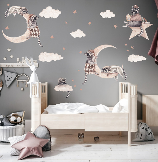 naklejki ścienne do pokoju dziecka Retro Sleepy Raccons - naklejki dla dzieci