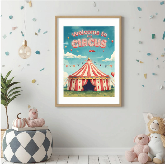obrazy i plakaty do pokoju dziecięcego Plakat do pokoju dziecka Cyrk ilustracja akwarelowa