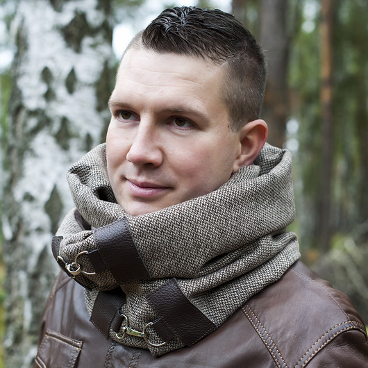 tuby i kominy Szal wełniany ze skórą, Komin Unisex - brązowy