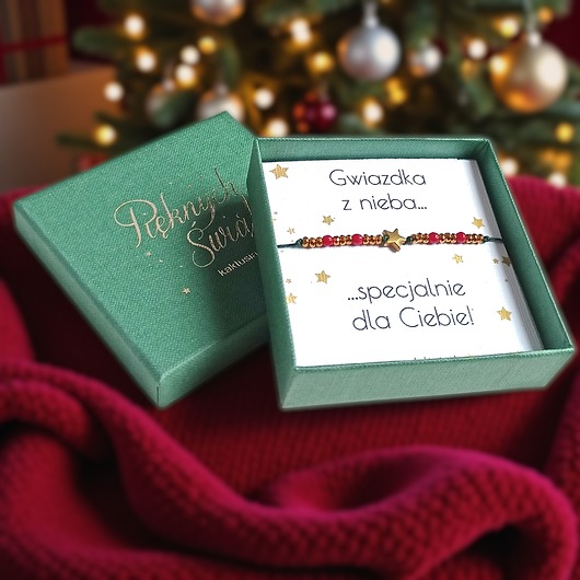 bransoletki z kamieni naturalnych Świąteczna bransoletka - pomysł na prezent - świąteczne pudełko - RED4