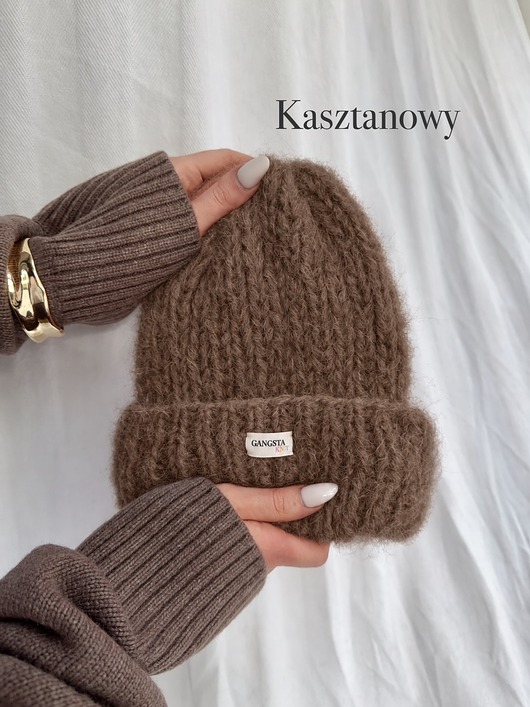 czapki damskie Puszysta czapka Cloud wełna merino alpaka *kasztanowy*