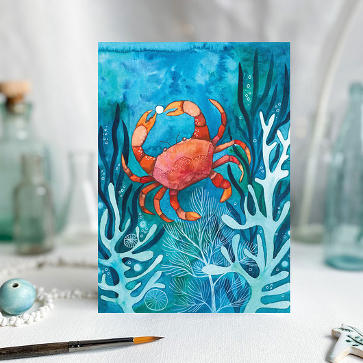 kartki okolicznościowe - wydruki Crab kartka okolicznościowa z kopertą i krabem