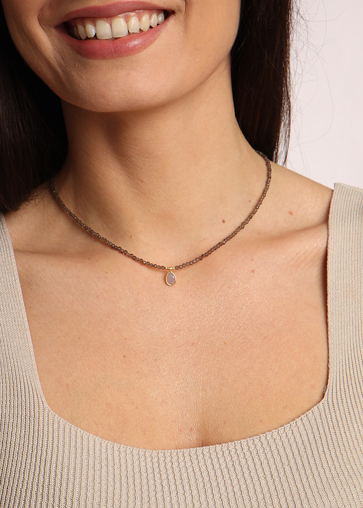 naszyjniki - inne Naszyjnik z kamieni naturalnych kwarc dymny zawieszka chalcedon