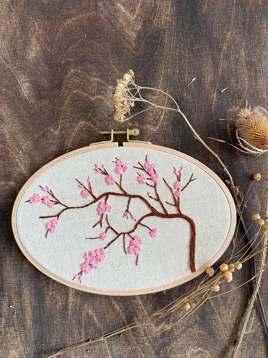 Ozdoby na ścianę Ręcznie haftowany obrazek "Wiśnia japońska"
