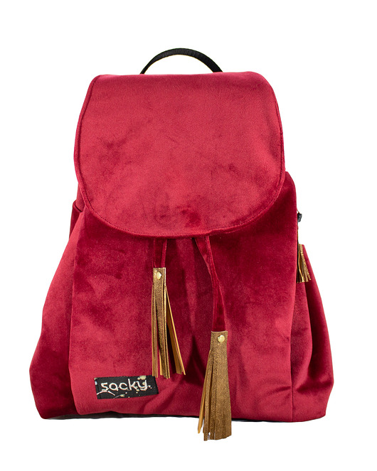 Plecak bordowy welur sacky bag