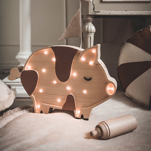 lampy do pokoju dziecka Drewniana Lampka Świnka - Brown