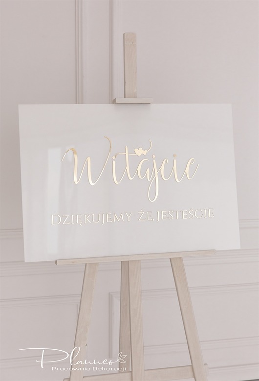 dodatki ślubne Tablica powitalna elegancka Witajcie z serduszkami