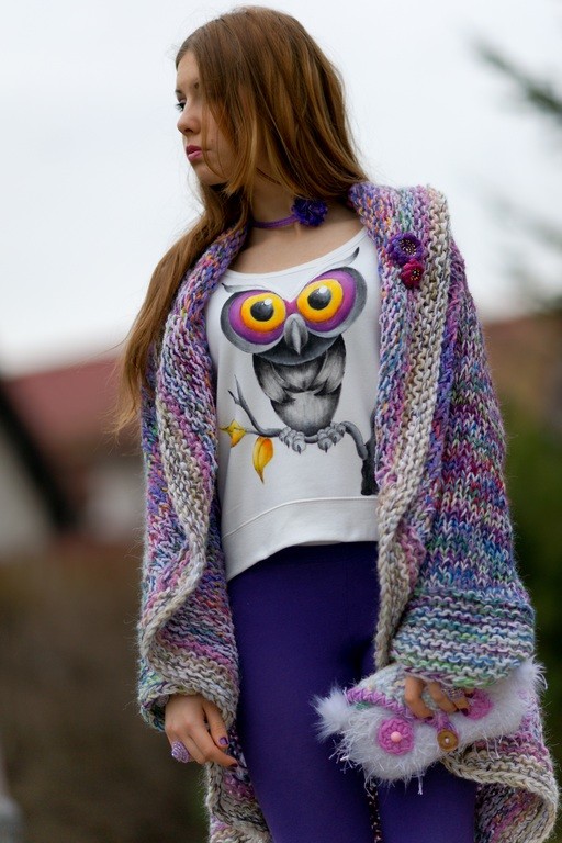 Sweter płaszcz Centrino Oversize Violet  Melange HERBE DESIGN