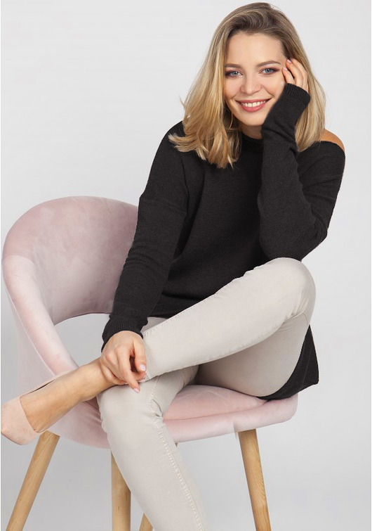 swetry damskie  Dzianinowa bluza, SWE169 czarny MKM