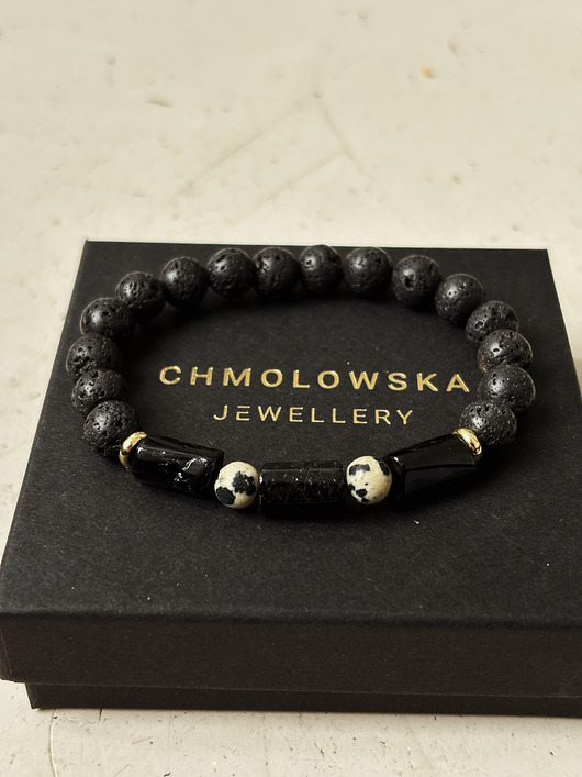 biżuteria męska Bransoletka męska Jaspis Dalmatyński i Turmalin