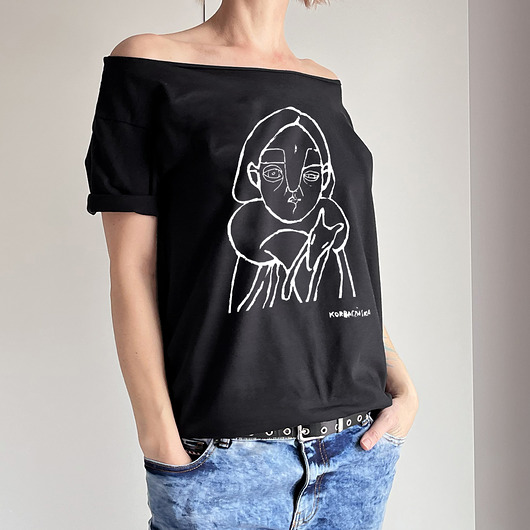 t-shirt damskie Fox Love Black Whiite Czarny oversize