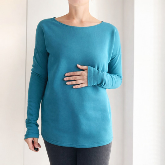 bluza bez kaptura damska Wąski rękaw Morski z dzianiny pętelkowej