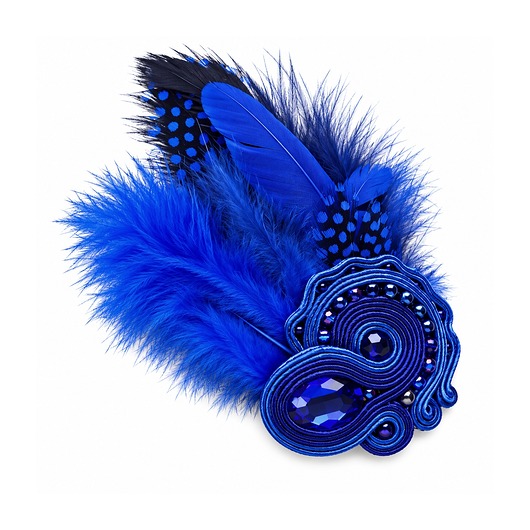 broszki Kobaltowa broszka soutache z piórami