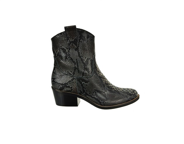 botki damskie Botki skórzane  - kowbojki o fakturze skóry pytona  (7201)