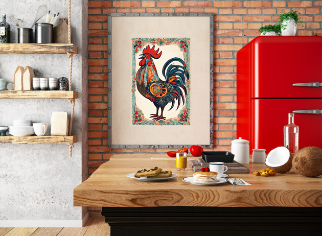grafiki i ilustracje PLAKAT  kogut, obraz na ścianę, wiejska dekoracja