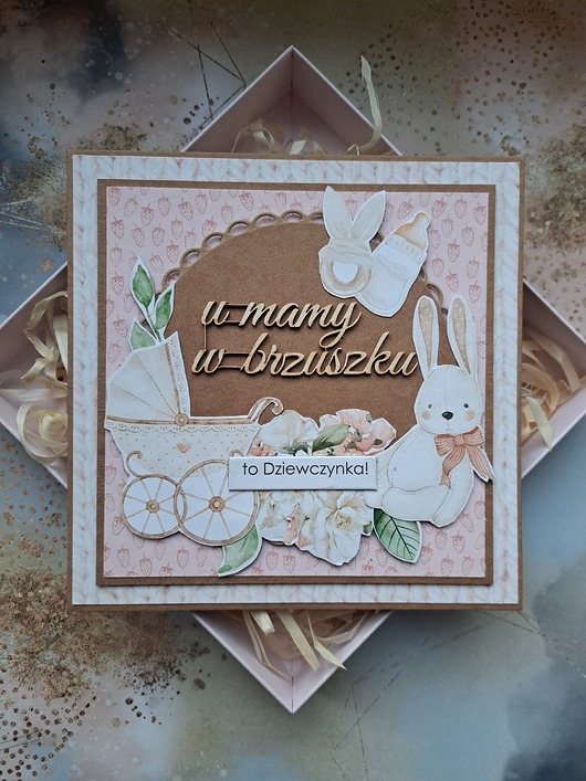 kartki scrapbooking Kartka na baby shower dziewczynki (w pudełku)