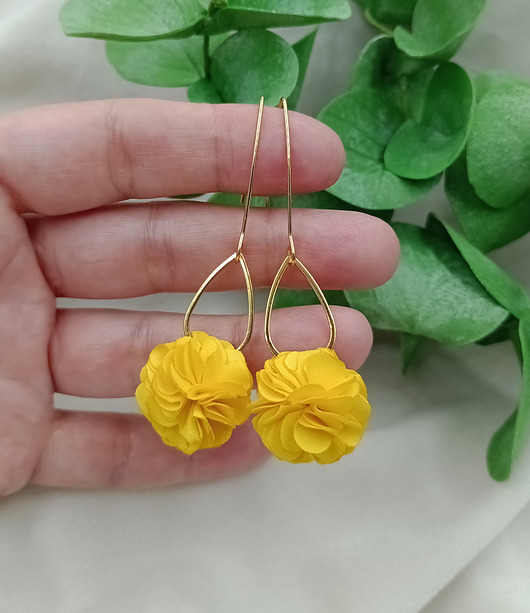 kolczyki chwosty Kolczyki kwiaty, żółte kolczyki, długie kwiatowe klipsy, żółte dodatki