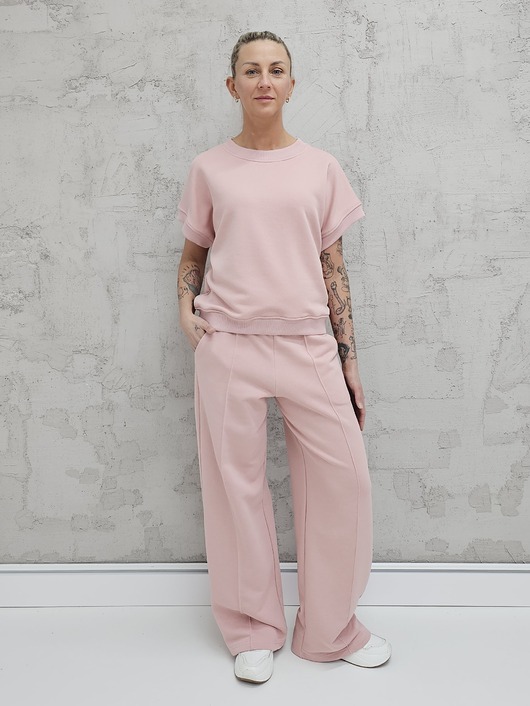 komplety damskie Chiara oversizowy komplet bezrękawnik i spodnie wide leg Powder Pink