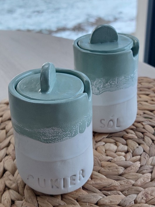 pojemniki kuchenne Ceramiczne ręcznie robione pojemniki na sól i cukier handmade
