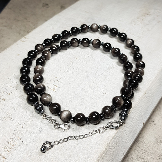 korale Korale obsydian srebrzysty kors28