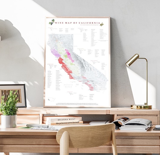 plakaty WINO Kalifornia regiony winiarskie plakat mapa