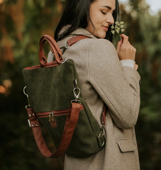 plecaki Plecak / torba 2 w 1 z nubuku,  khaki brązowe paski