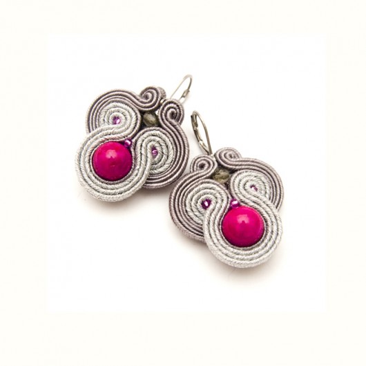 Kolczyki soutache - fuksja, srebrny, szary maanuela