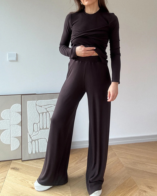spodnie materiałowe damskie Spodnie Gentle super soft choclate