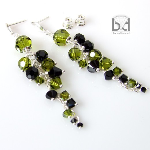 Oliwkowo - czarne Gronka kryształ Swarovski Black Diamond
