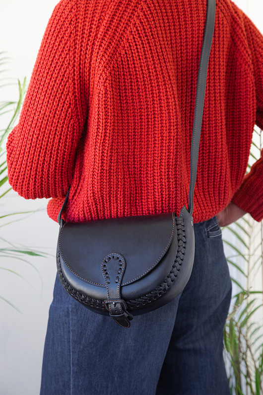 torby na ramię Torebka skórzana ręcznie robiona góralska Itzel czarna skóra naturalna