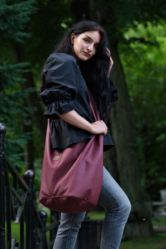 torby XXL Bordowa torba hobo w stylu boho / vegan