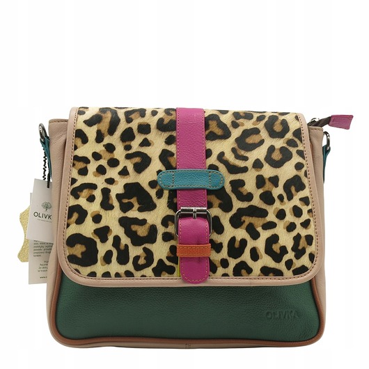 torby na ramię Torebka damska klasyczna na ramię skórzana pojemna klapka wzór OLIVKA