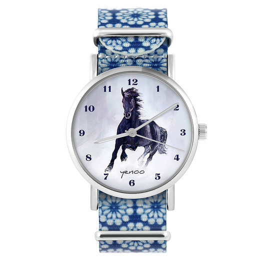 zegarki damskie Zegarek - Czarny koń cyfry - niebieski, kwiaty