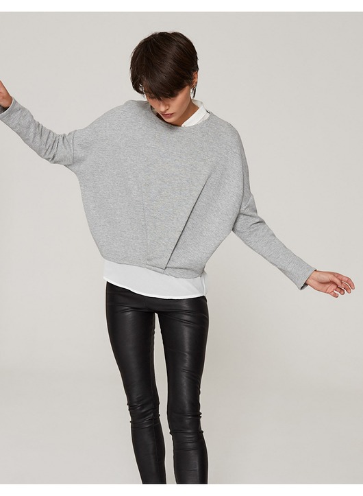 bluza bez kaptura damska Bluza oversize z prążkowanej dzianiny