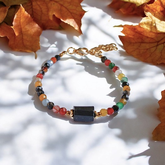 bransoletki z kamieni naturalnych Czarny turmalin i agat jesienny : bransoletka z regulacją