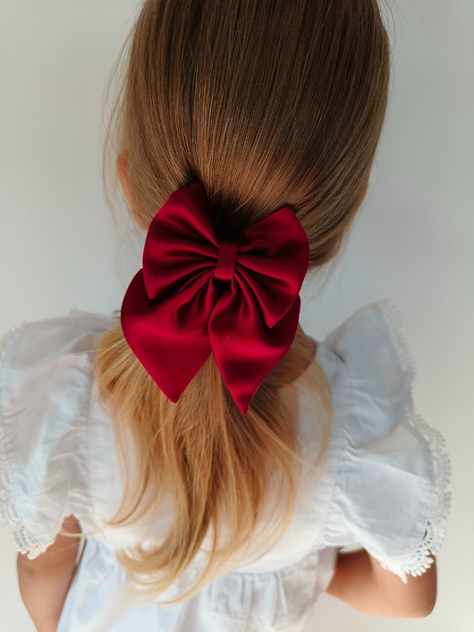 dziewczynka - inne Gumka jedwabna z kokardą MINI scrunchie burgundy rose