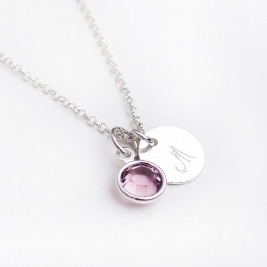 Srebrny, personalny naszyjnik. kryształ Swarovski. KaroBijouLine