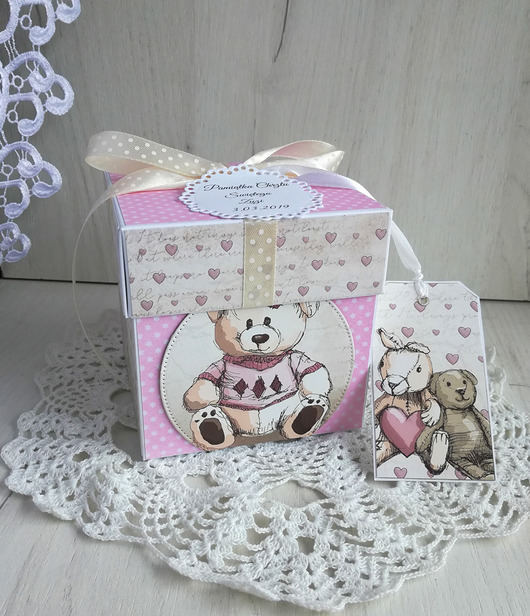 Exploding box chrzest z wózeczkiem różowy Lulaczkowo