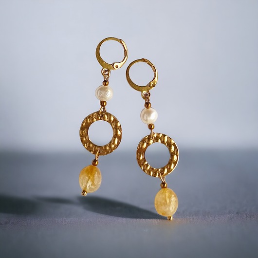 kolczyki z kamieniami Cytryn & PERŁY - kolczyki długie