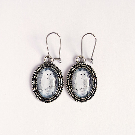 kolczyki szklane Kolczyki - Sowa - owalne