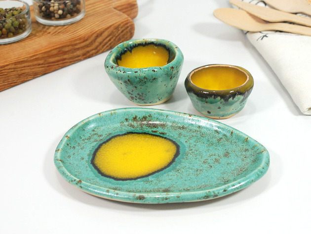 miski i misy Jajecznik ceramiczny - zestaw podstawka, jajecznik, miseczka na sól