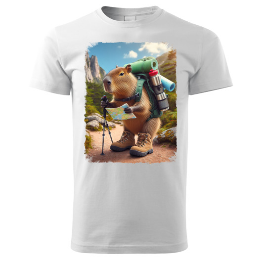 t-shirty męskie Tatra Art i kapibara turyściara na górskim szlaku