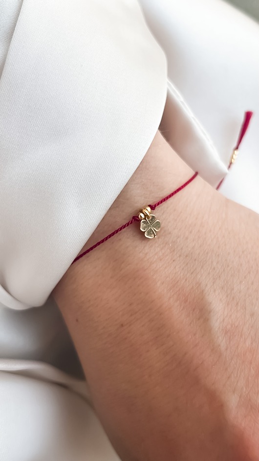 bransoletki na sznurku Złota Bransoletka Szczęścia z koniczynką 14K 585