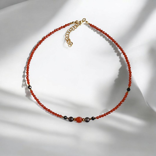 chokery Choker jesienny : karneol, kwarc dymny, czarny turmalin